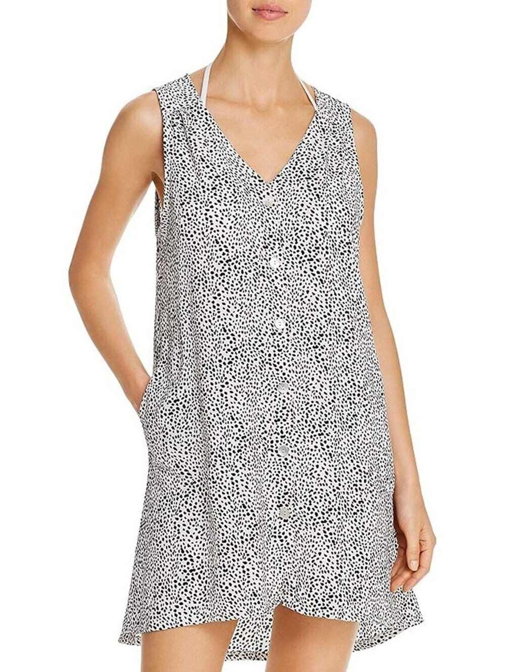 J Valdi Womens Printed Button Tank Top Swim Cover-Up Dress Size S
